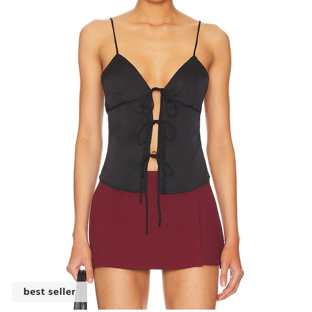 Superdown Black Tie-Front Tank Top